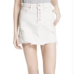 Free People Destroyed Denim Mini Skirt Button Fly Worn White 26 NEW. 81